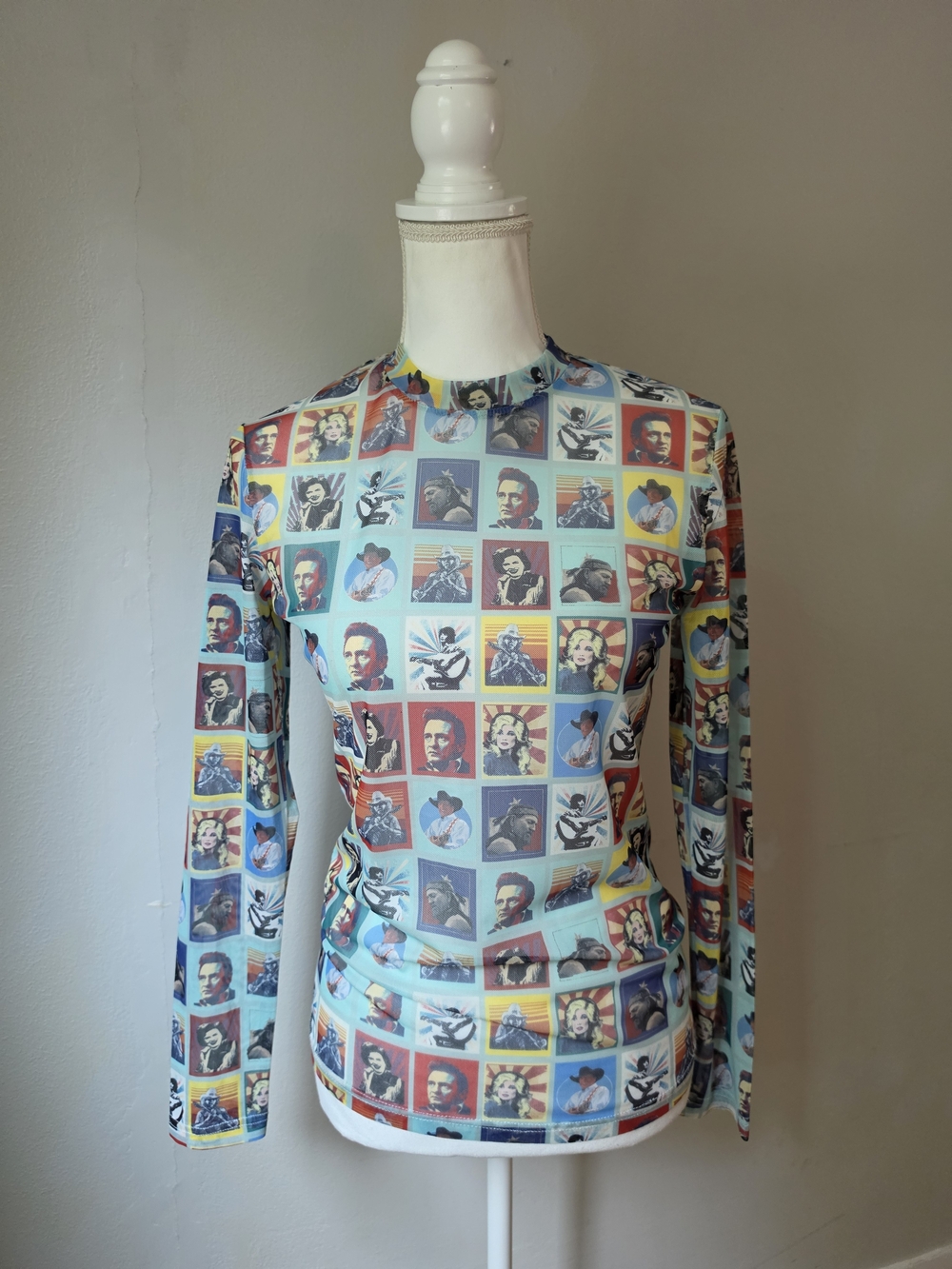 Colorful Western Icon Pop Art Long Sleeve Mesh Top - Multicolor